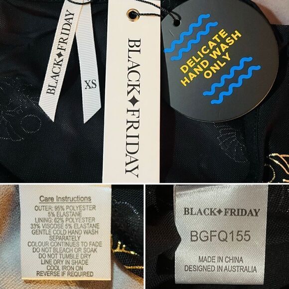 Black Friday Totally Buggin' Babydoll Dress Mesh Black Metallic Bug Print XS NWT - Picture 10 of 11